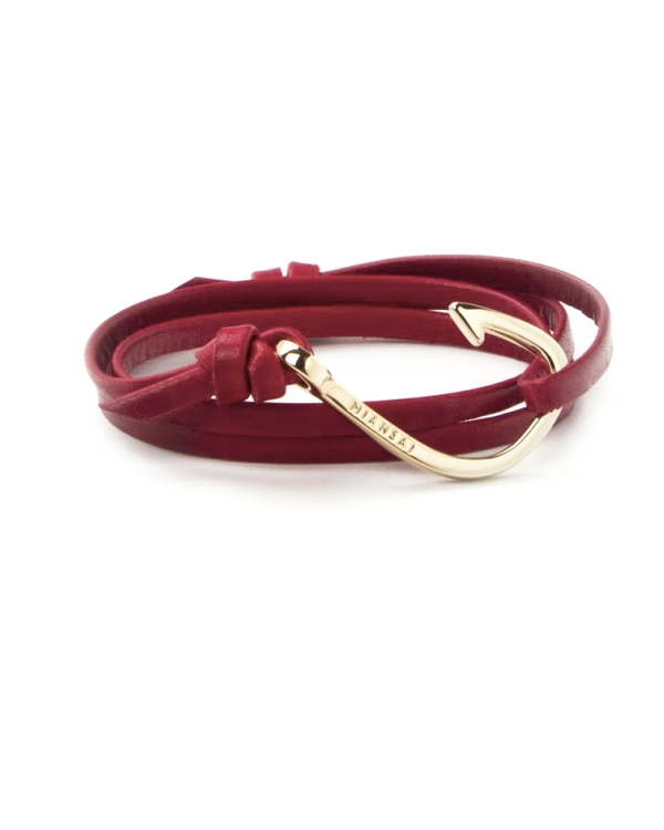 Miansai Gold Fish Hook And Red Leather Wrap Bracelet Miansai Gold Fish Hook And Red Leather Wrap Bracelet