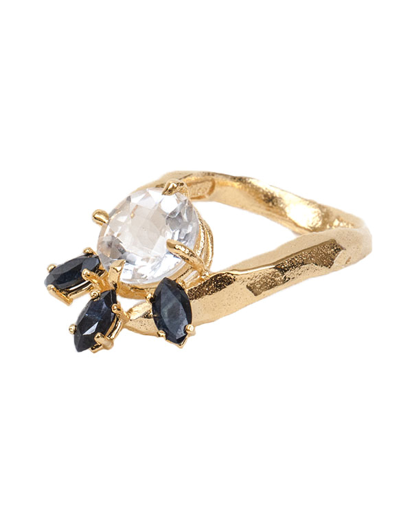 Unearthen Lune Ring with Quartz and Sapphires Unearthen Lune Ring with Quartz and Sapphires