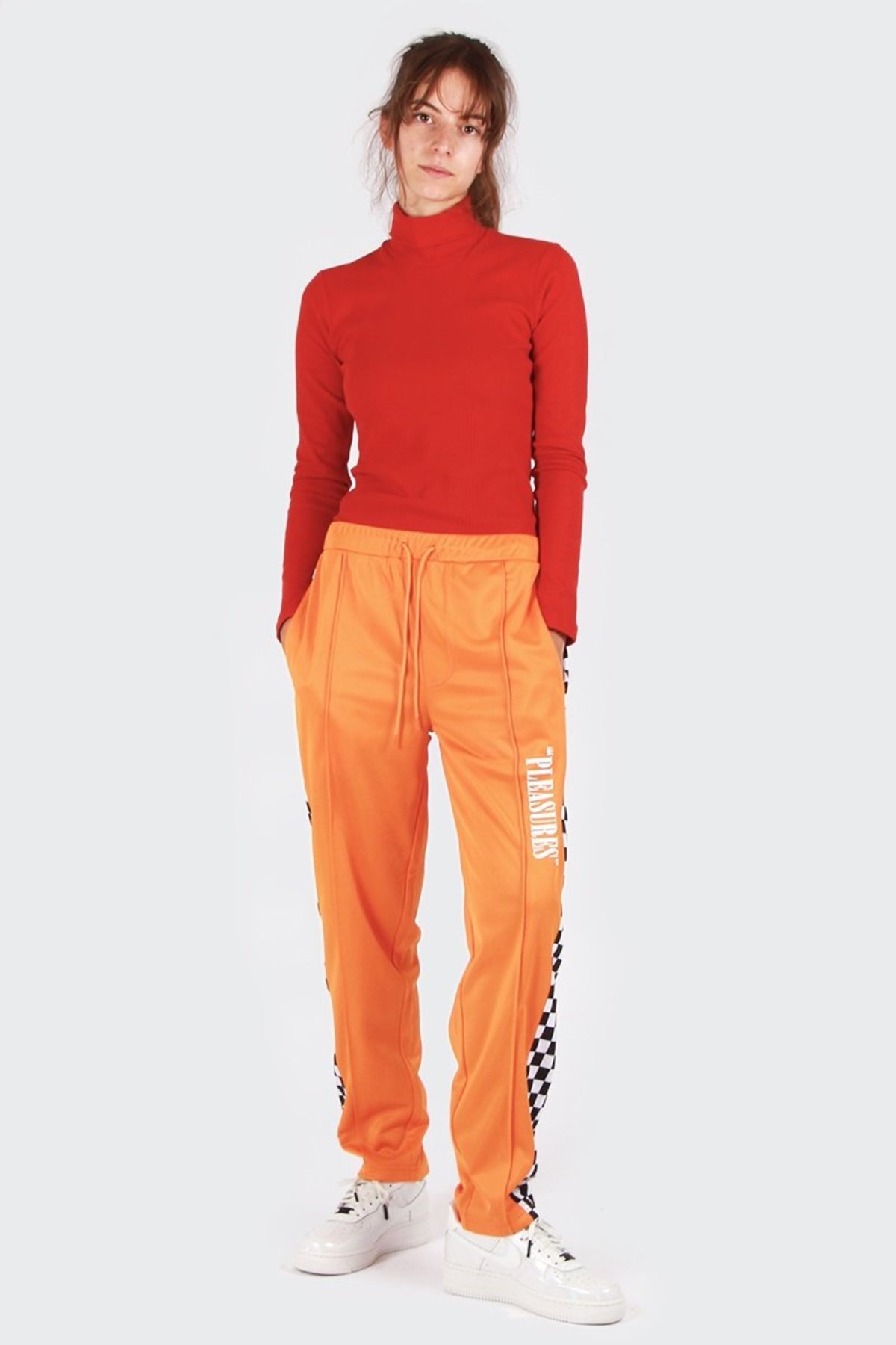 orange checkered pants
