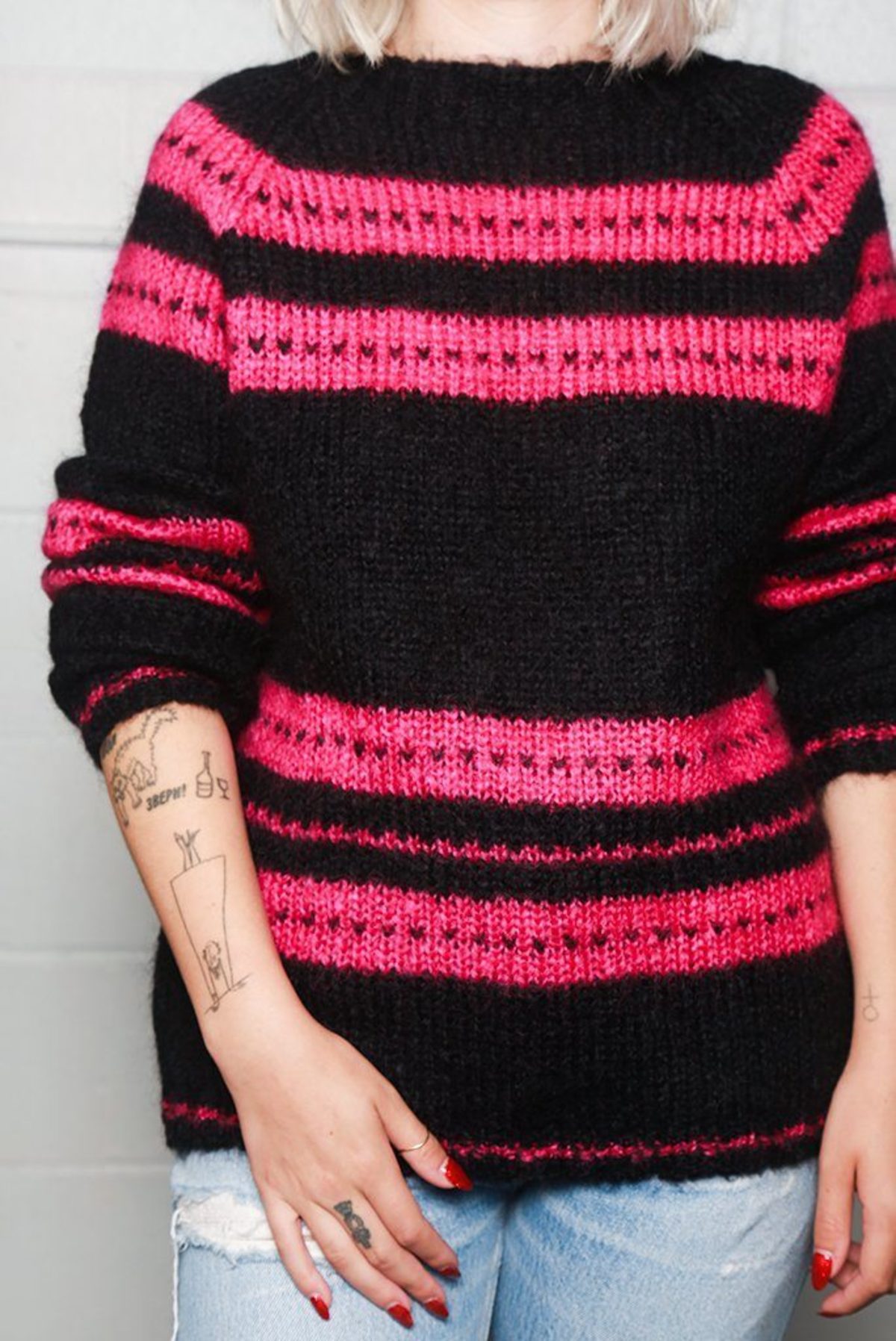 black and pink striped jumper