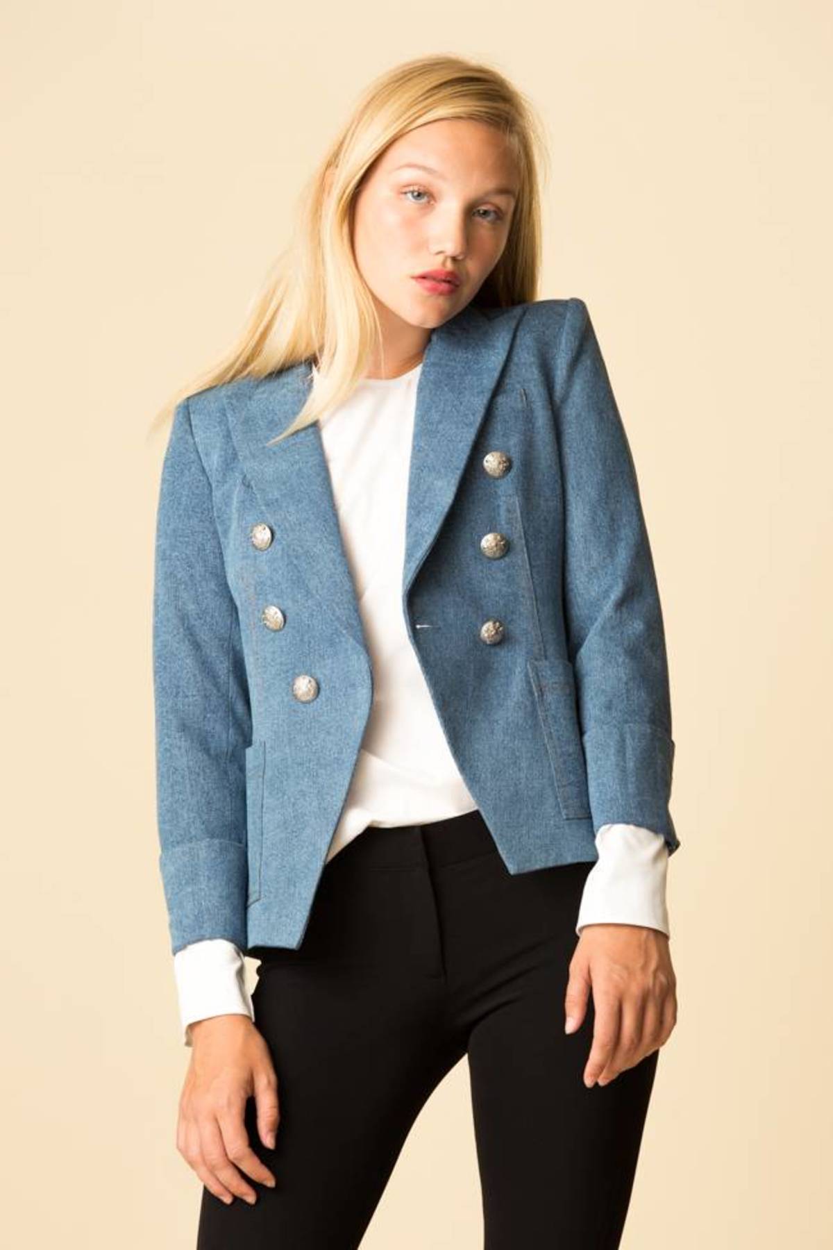 veronica beard chambray blazer