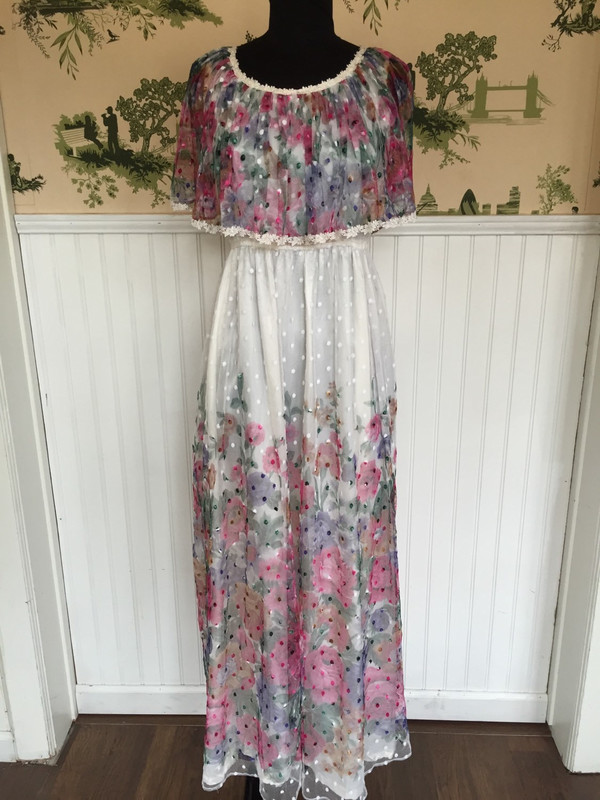 Japanese Floral Gunne Sax style 70's tulle and satin long romantic gown Japanese Floral Gunne Sax style 70's tulle and satin long romantic gown