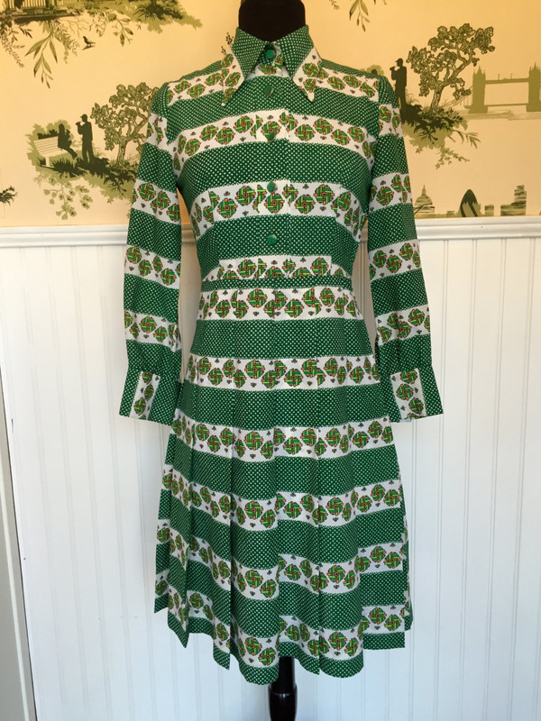 Vintage 60's Japanese Mad Men Graphic Pattern Dress 70's polka dot detail and print pattern size small medium Vintage 60's Japanese Mad Men Graphic Pattern Dress 70's polka dot detail and print pattern size small medium