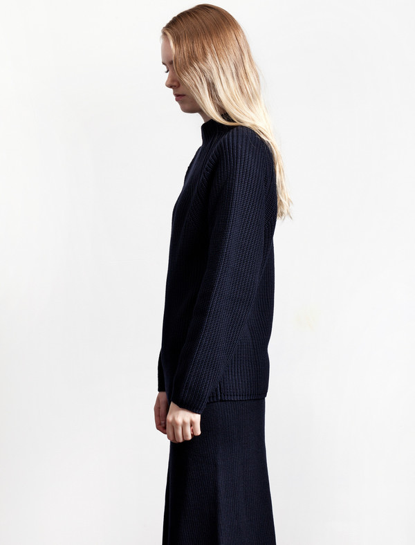 Lemaire High Neck Rib Sweater Midnight Lemaire High Neck Rib Sweater Midnight