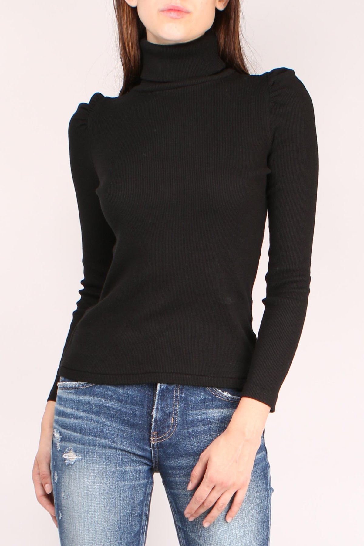 amo denim Puff Sleeve Turtleneck 