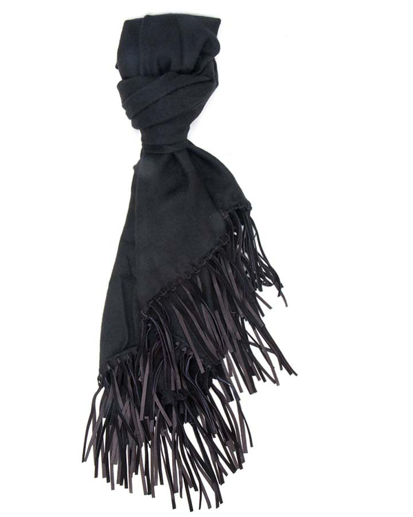 A Peace Treaty Handwoven Aletha Scarf in Black with Leather Fringe A Peace Treaty Handwoven Aletha Scarf in Black with Leather Fringe