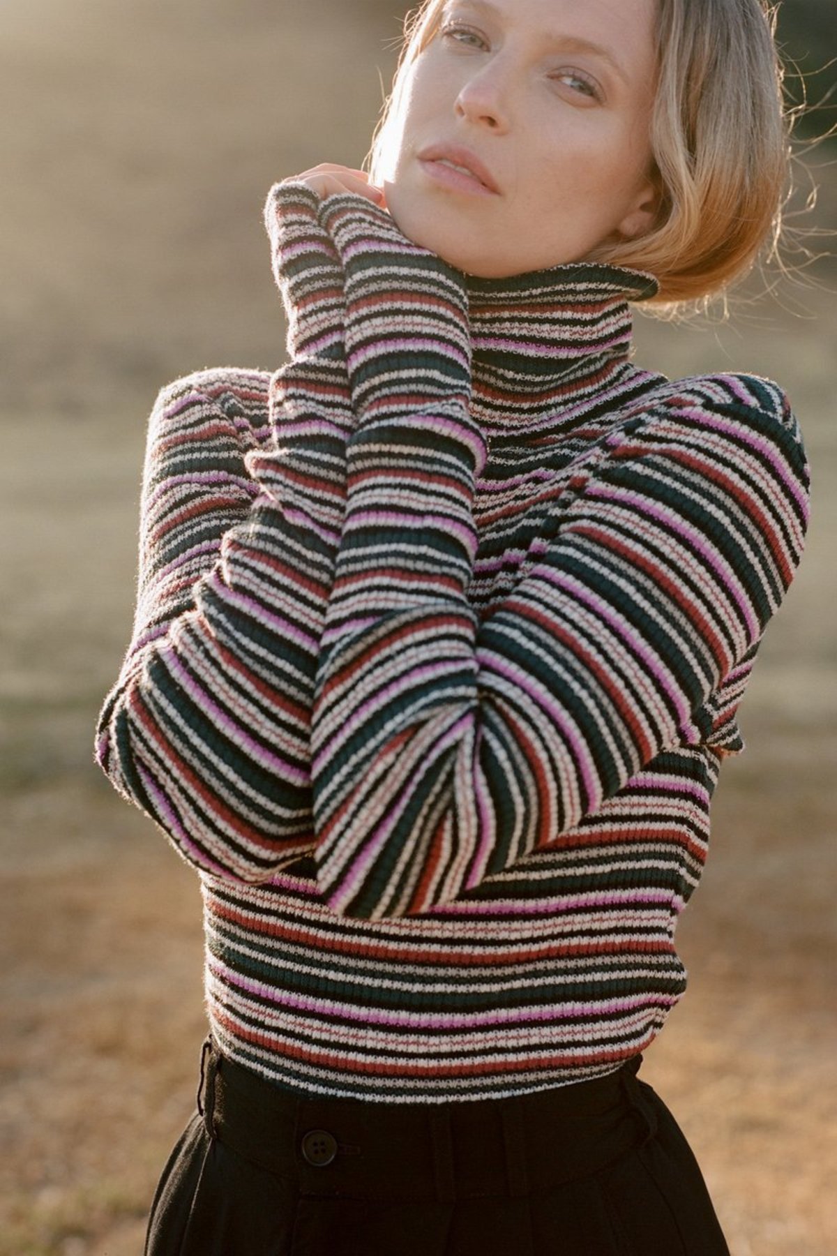 ribbed striped turtleneck