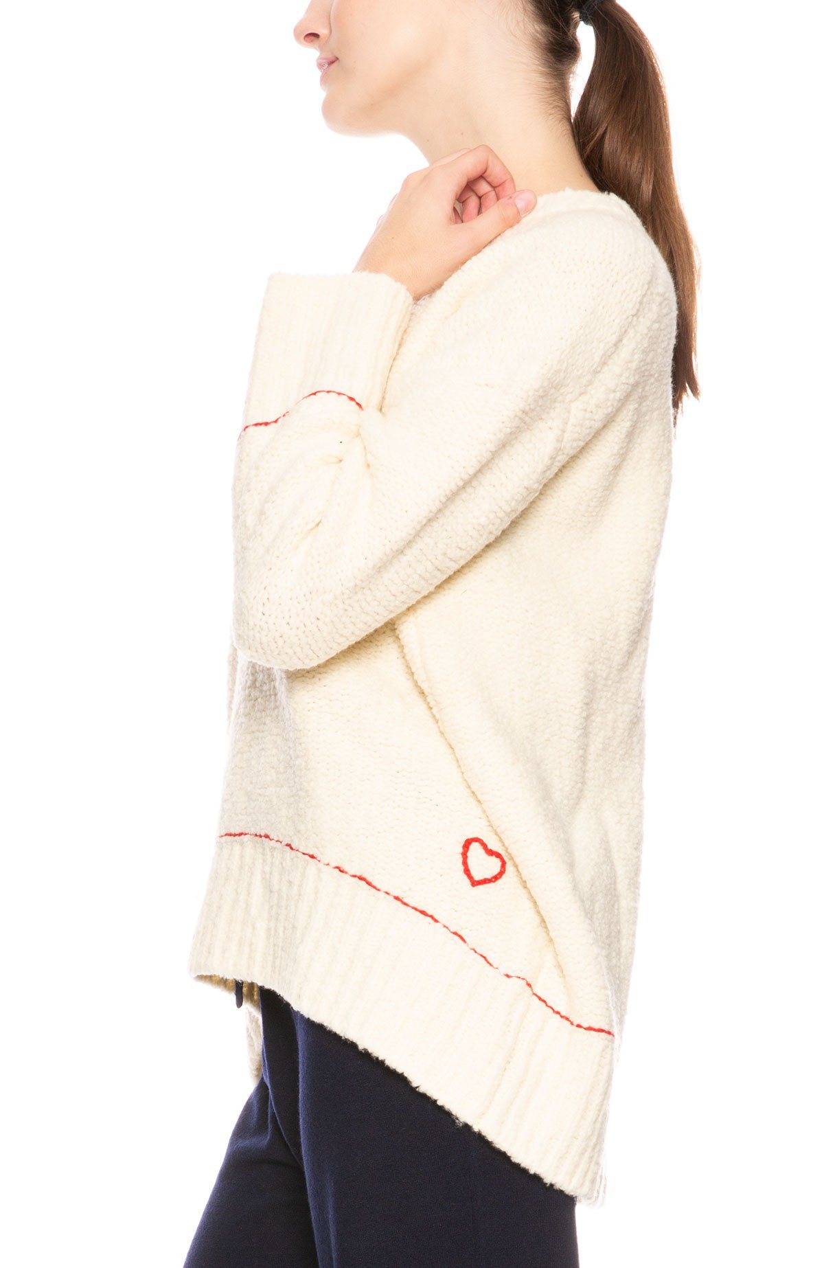 Sundry Embroidered Heart Sweater - Bone 
