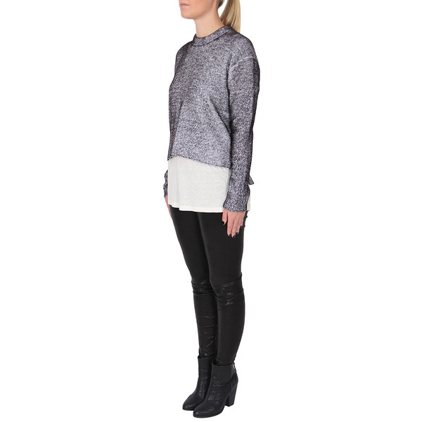 T By Alexander Wang PLAITED CARDIGAN PULLOVER - BLACK + WHITE T By Alexander Wang PLAITED CARDIGAN PULLOVER - BLACK + WHITE