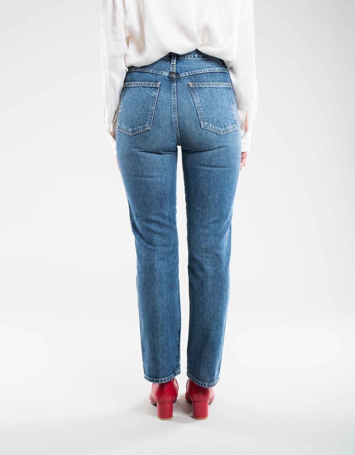pinch waist high rise kick jeans
