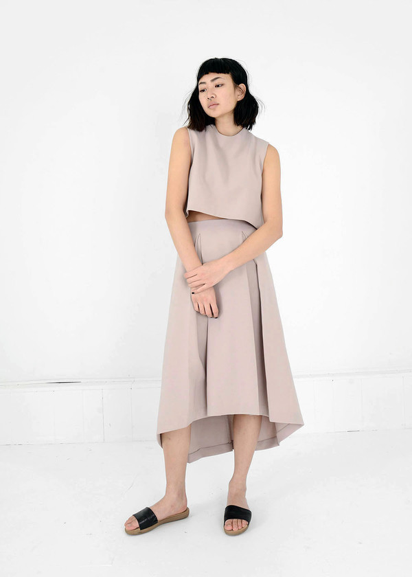 KAAREM Cream Piece of Ring Pleated Midi Skirt KAAREM Cream Piece of Ring Pleated Midi Skirt
