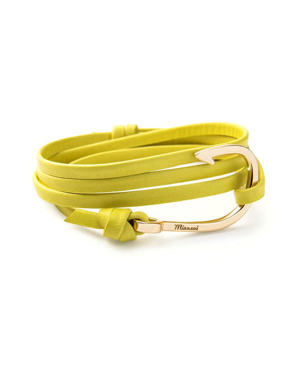 Miansai Gold Fish Hook And Yellow Leather Wrap Bracelet Miansai Gold Fish Hook And Yellow Leather Wrap Bracelet