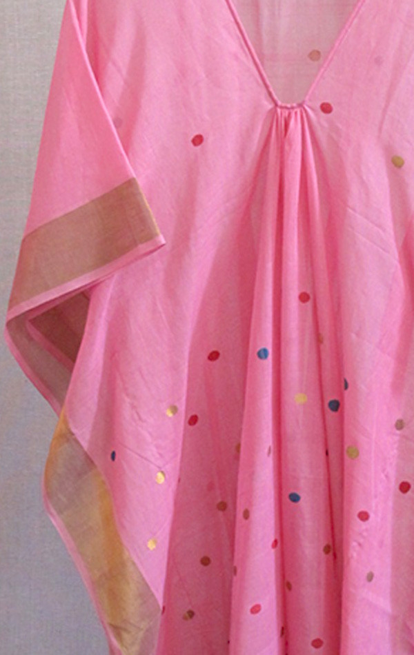 Pink sari caftan with gold border Pink sari caftan with gold border
