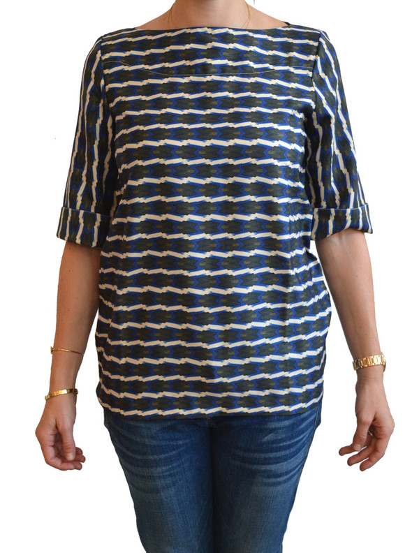 Lauren Moffatt Blue Arrow Boatneck Top Lauren Moffatt Blue Arrow Boatneck Top
