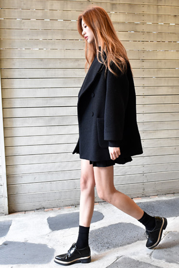 LOOKAST Black Double Breasted Wool Coat LOOKAST Black Double Breasted Wool Coat