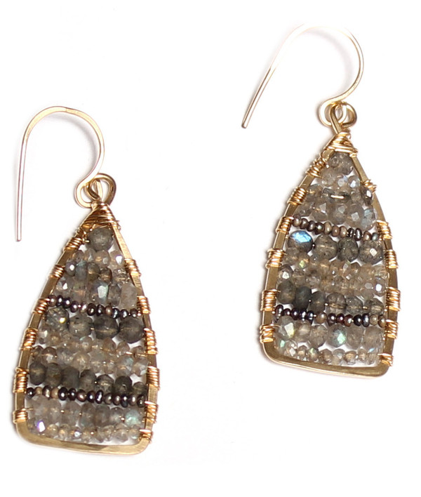 James and Jezebelle Labradroite & Pearl Wire Earrings (med) James and Jezebelle Labradroite & Pearl Wire Earrings (med)