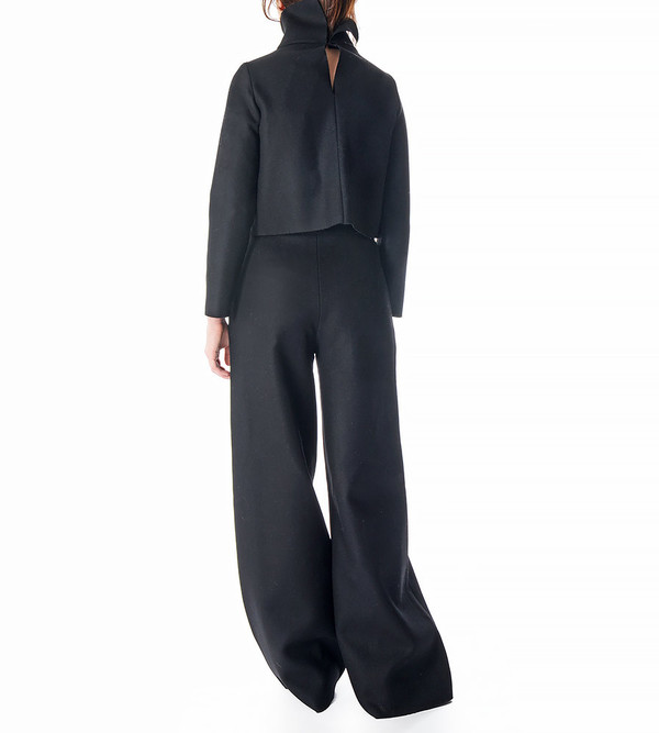 Charlie May Black Wool/Felt Wide Leg Trousers Charlie May Black Wool/Felt Wide Leg Trousers