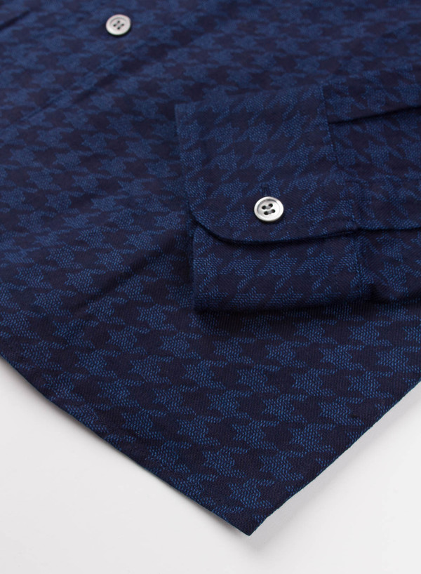 Men's Blue Blue Japan Indigo Houndstooth Flannel Over Printed Shirt Men's Blue Blue Japan Indigo Houndstooth Flannel Over Printed Shirt