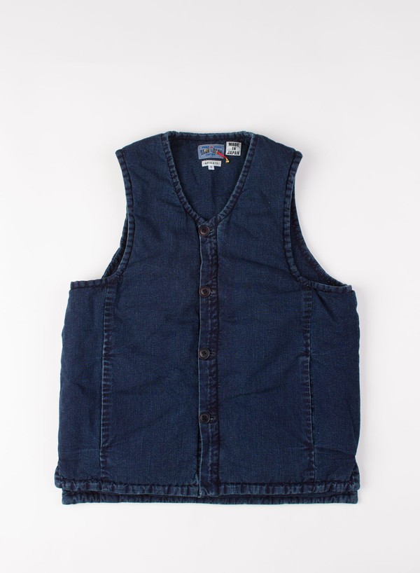 Men's Blue Blue Japan Indigo Puffy Over Vest Men's Blue Blue Japan Indigo Puffy Over Vest