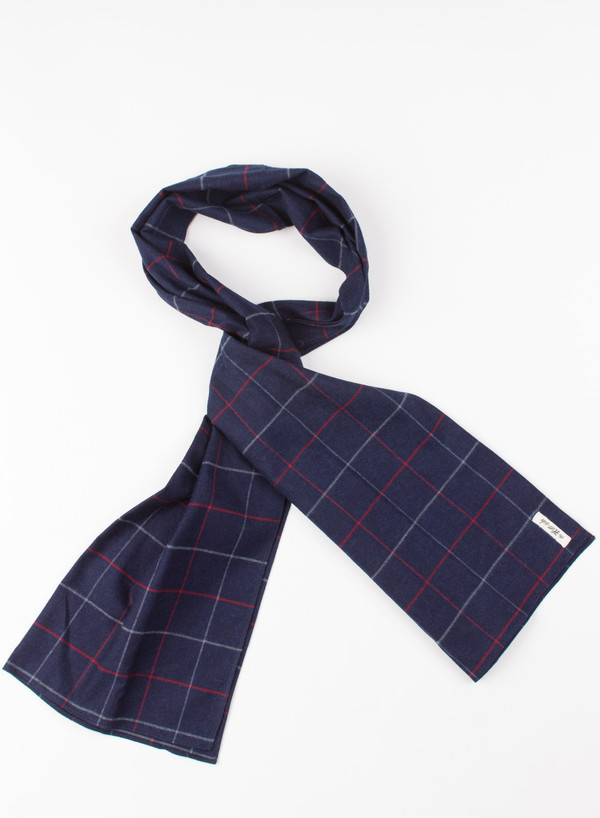 The Hill-Side Scarf Brushed Indigo Flannel, Narrow Check The Hill-Side Scarf Brushed Indigo Flannel, Narrow Check