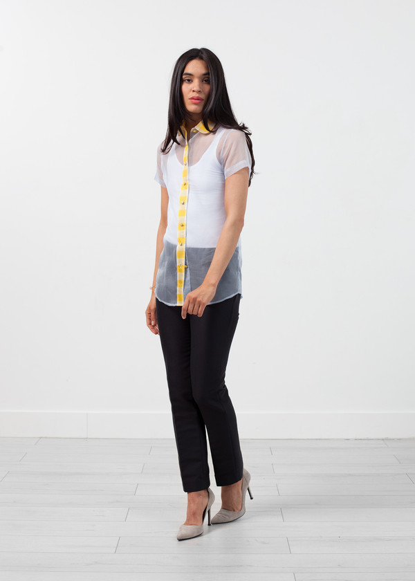 Harvey Faircloth Sheer Button-Up Blouse in Pale Blue Harvey Faircloth Sheer Button-Up Blouse in Pale Blue