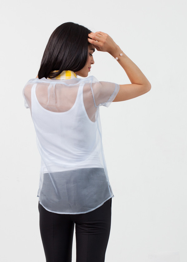Harvey Faircloth Sheer Button-Up Blouse in Pale Blue Harvey Faircloth Sheer Button-Up Blouse in Pale Blue