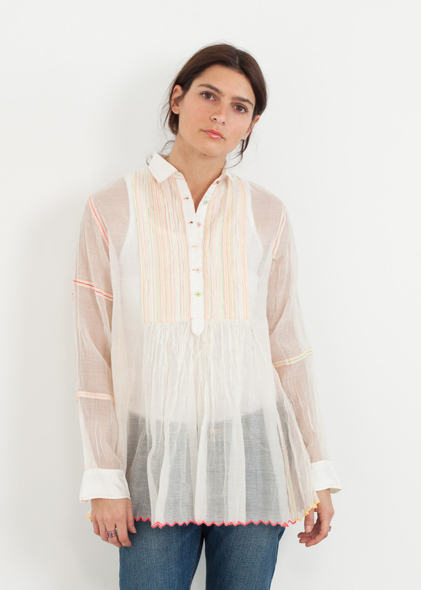 Sheer Rainbow Blouse in White Sheer Rainbow Blouse in White