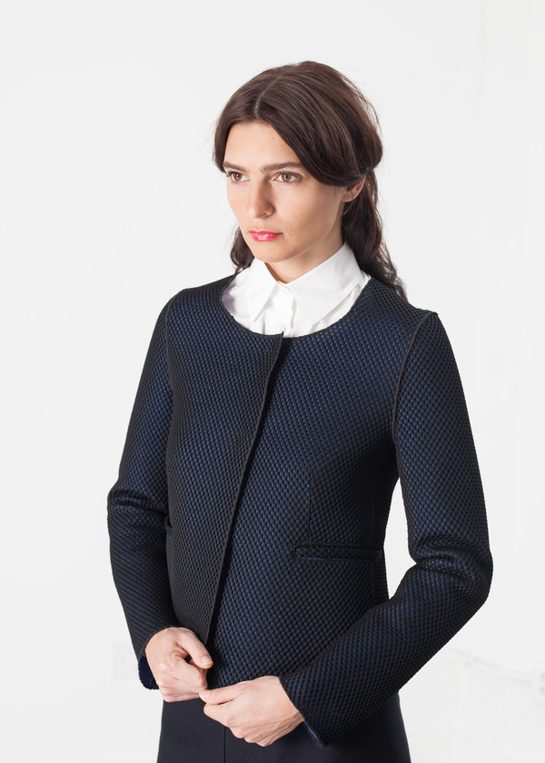Hache Weave Jacket in Black/Blue Hache Weave Jacket in Black/Blue