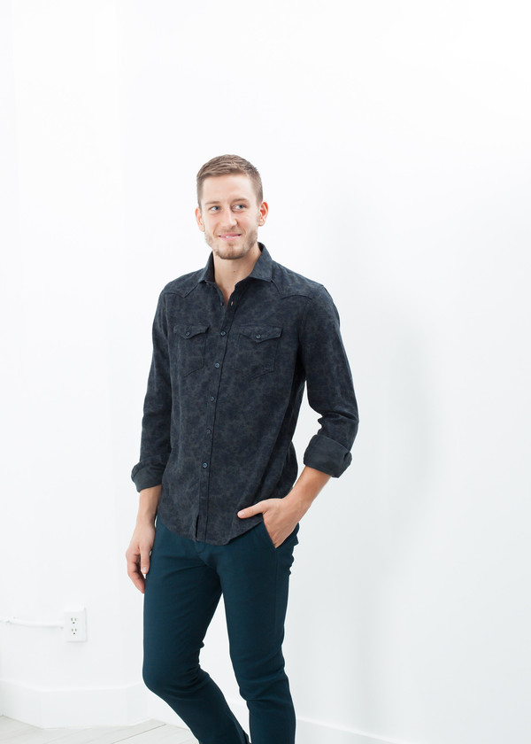Men's Aglini Western Arkansas Button-Up in Dark Hash Floral Men's Aglini Western Arkansas Button-Up in Dark Hash Floral