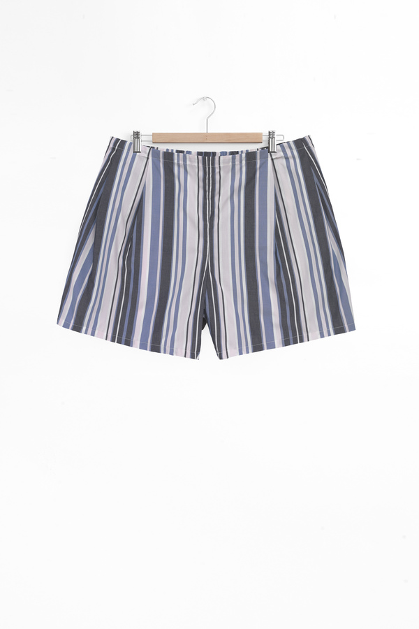 The Sleep Shirt Short Sleeve Cropped Sleep Shirt and Pleat Short Set Blue and Pink Stripe The Sleep Shirt Short Sleeve Cropped Sleep Shirt and Pleat Short Set Blue and Pink Stripe