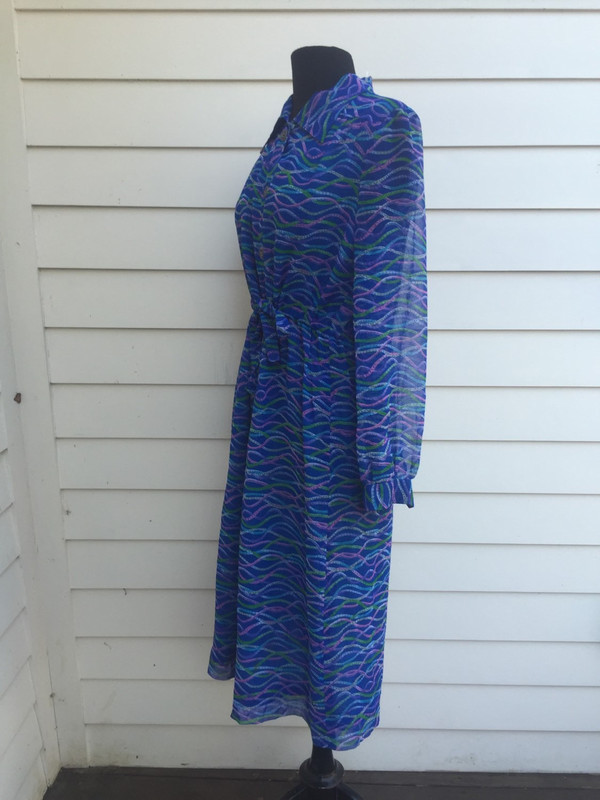 70's abstract print blue Japanese dress size XL 70's abstract print blue Japanese dress size XL