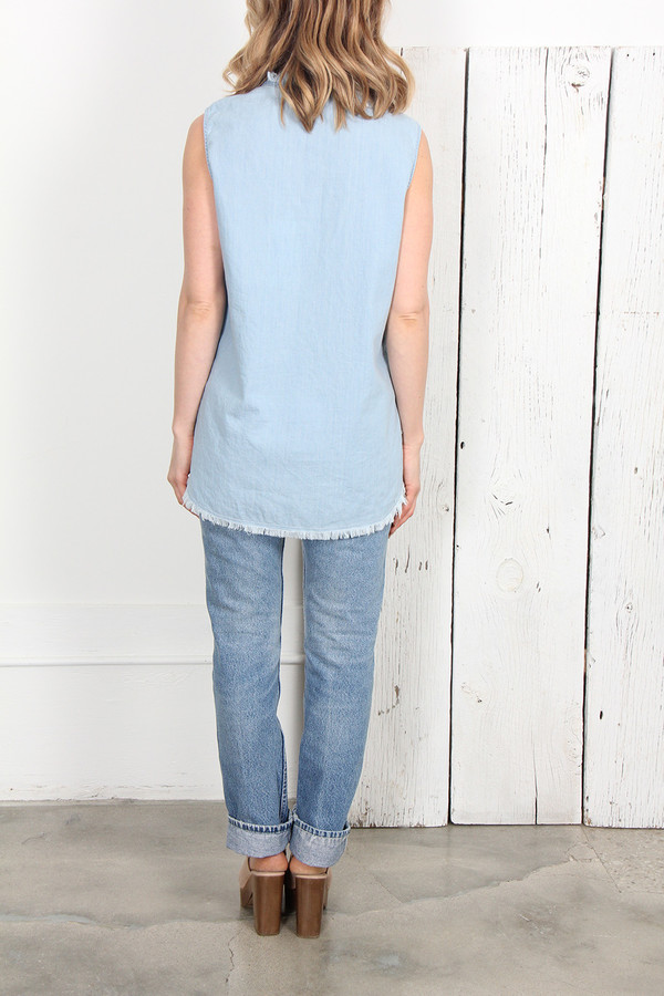RAQUEL ALLEGRA COMBO LIGHT WASH DENIM MUSCLE TEE RAQUEL ALLEGRA COMBO LIGHT WASH DENIM MUSCLE TEE
