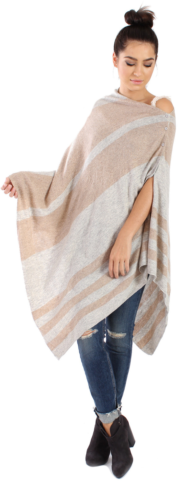 Michael Farrell Stripe Poncho in Beige Michael Farrell Stripe Poncho in Beige