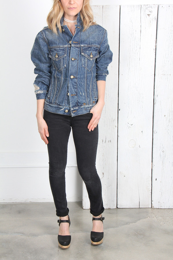 R13 EMBROIDERED 'REBEL REBEL' TRUCKER JEAN JACKET R13 EMBROIDERED 'REBEL REBEL' TRUCKER JEAN JACKET