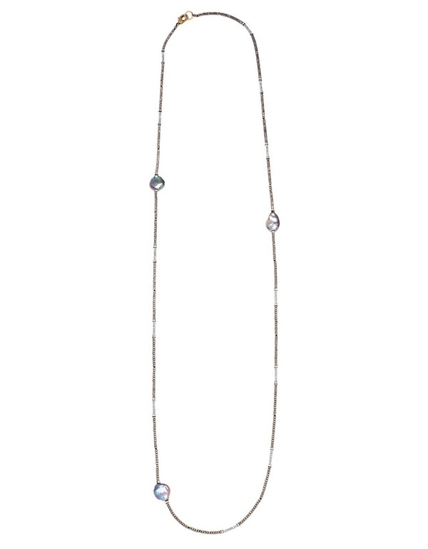 Paula Rosen Pyrite and Freshwater Pearl Long Necklace Paula Rosen Pyrite and Freshwater Pearl Long Necklace