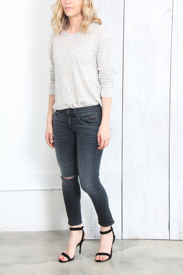 T By Alexander Wang CLASSIC SILK LINEN JERSEY LONG SLEEVE TEE IN HEATHER GREY T By Alexander Wang CLASSIC SILK LINEN JERSEY LONG SLEEVE TEE IN HEATHER GREY