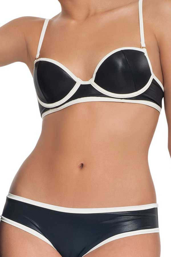 Estivo Structured Bikini Top in Black Sheen and White Estivo Structured Bikini Top in Black Sheen and White