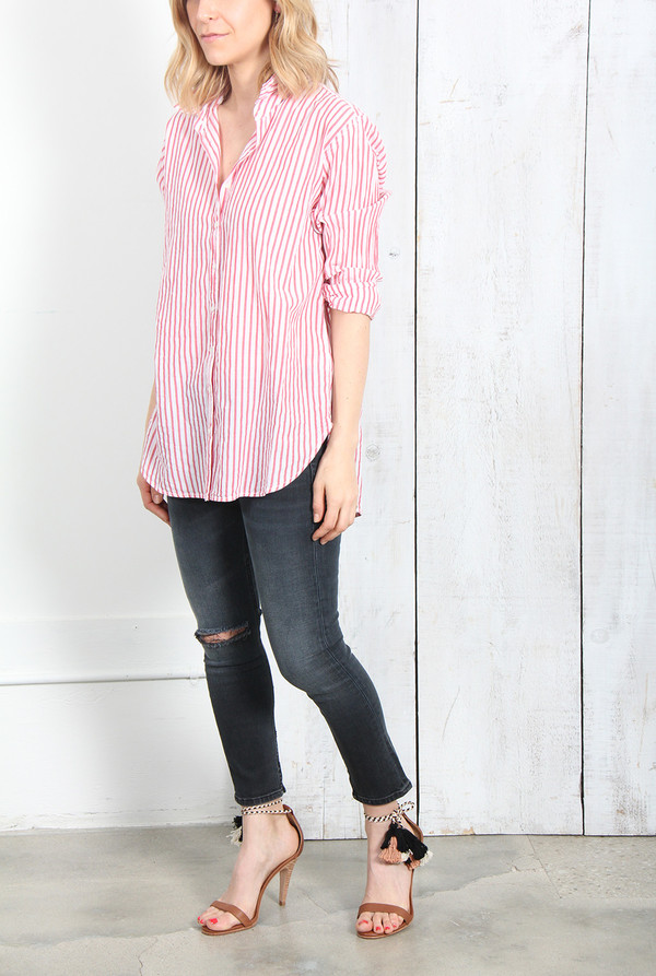 XIRENA BEAU BUTTON DOWN SHIRT IN RED STRIPE XIRENA BEAU BUTTON DOWN SHIRT IN RED STRIPE