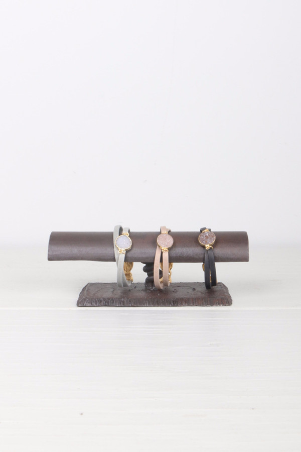 Mickey Lynn Leather Wrap W/ Agate Circle Druzy Mickey Lynn Leather Wrap W/ Agate Circle Druzy