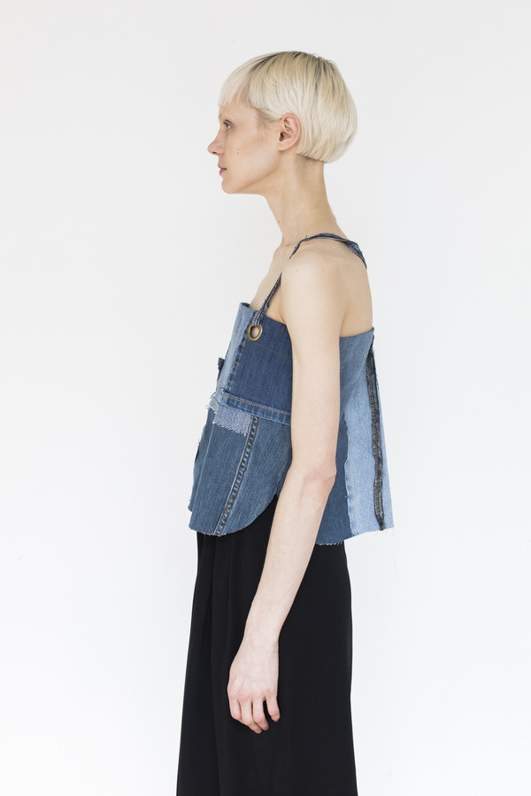 Assembly Patchwork Denim Strap Top Assembly Patchwork Denim Strap Top