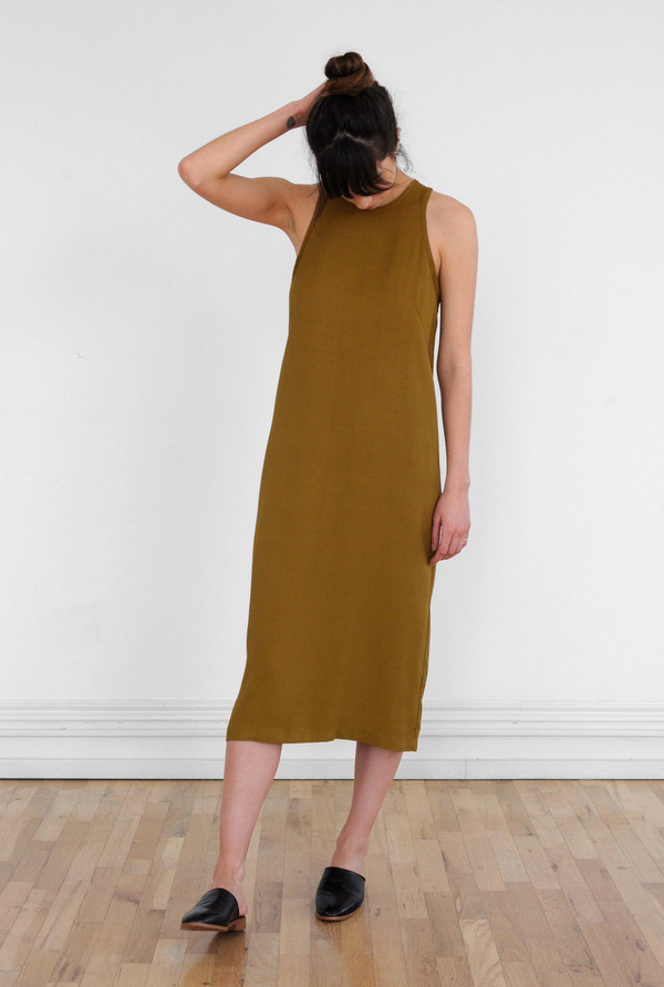 Waltz Sleeveless Racer Dress in Golden Olive Waltz Sleeveless Racer Dress in Golden Olive