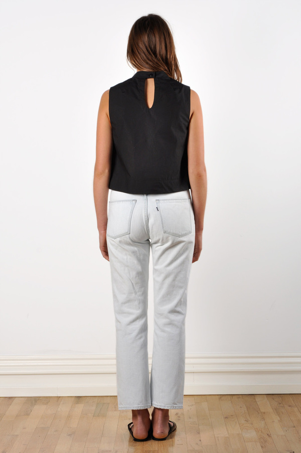 Waltz Mock Neck Sleeveless Top in Black Cotton Poplin Waltz Mock Neck Sleeveless Top in Black Cotton Poplin