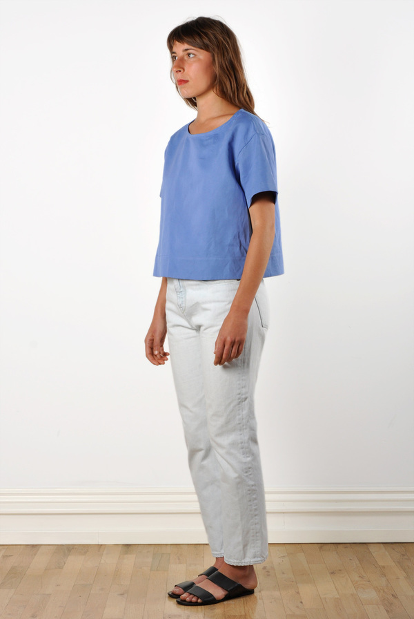 Waltz Drop Shoulder T-shirt in Cornflower Linen/Cotton Twill Waltz Drop Shoulder T-shirt in Cornflower Linen/Cotton Twill