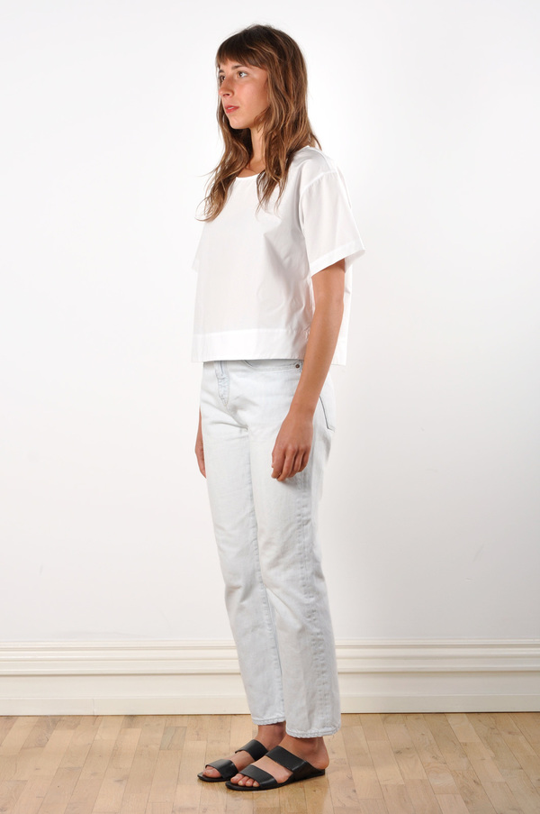 Waltz Drop Shoulder T-shirt in White Cotton Poplin Waltz Drop Shoulder T-shirt in White Cotton Poplin