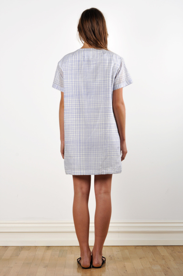WaltzDrop Shoulder T-shirt Dress in Grid Print Cotton/Silk Voile WaltzDrop Shoulder T-shirt Dress in Grid Print Cotton/Silk Voile