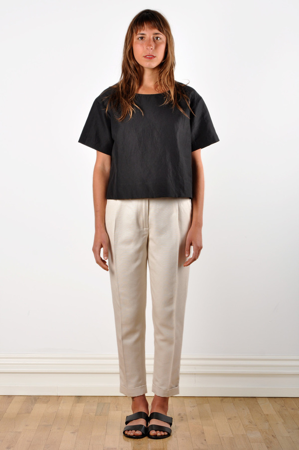 Waltz Ankle-Length Pleated Trouser in Ivory Textured Raw Silk Waltz Ankle-Length Pleated Trouser in Ivory Textured Raw Silk