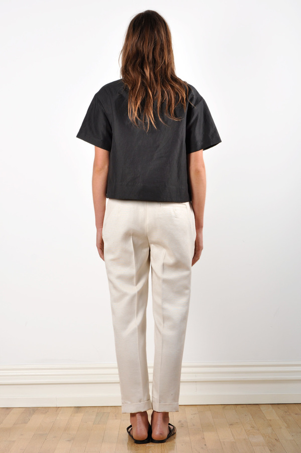 Waltz Ankle-Length Pleated Trouser in Ivory Textured Raw Silk Waltz Ankle-Length Pleated Trouser in Ivory Textured Raw Silk