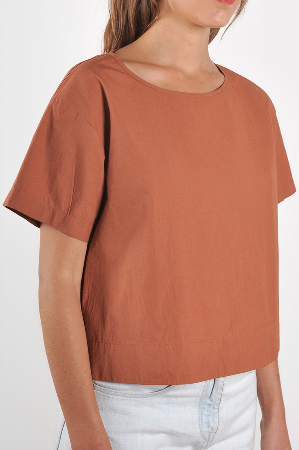 Waltz Drop Shoulder T-shirt in Terracotta Cotton Poplin Waltz Drop Shoulder T-shirt in Terracotta Cotton Poplin