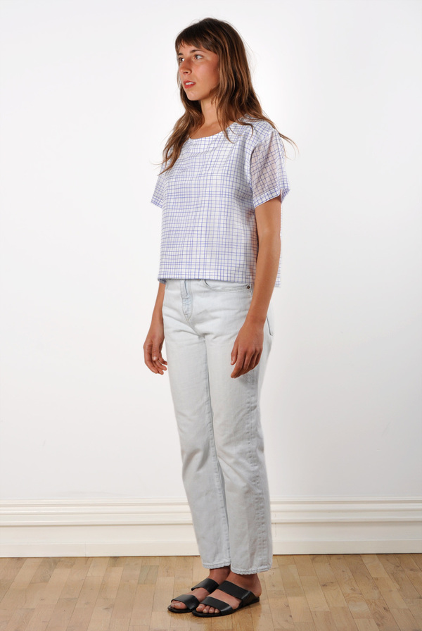 Waltz Drop Shoulder T-Shirt in Grid Print Cotton/Silk Voile Waltz Drop Shoulder T-Shirt in Grid Print Cotton/Silk Voile