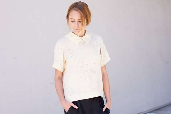 Kamperett Stratus Silk Raglan Shirt in Hand Painted Refraction Print Kamperett Stratus Silk Raglan Shirt in Hand Painted Refraction Print